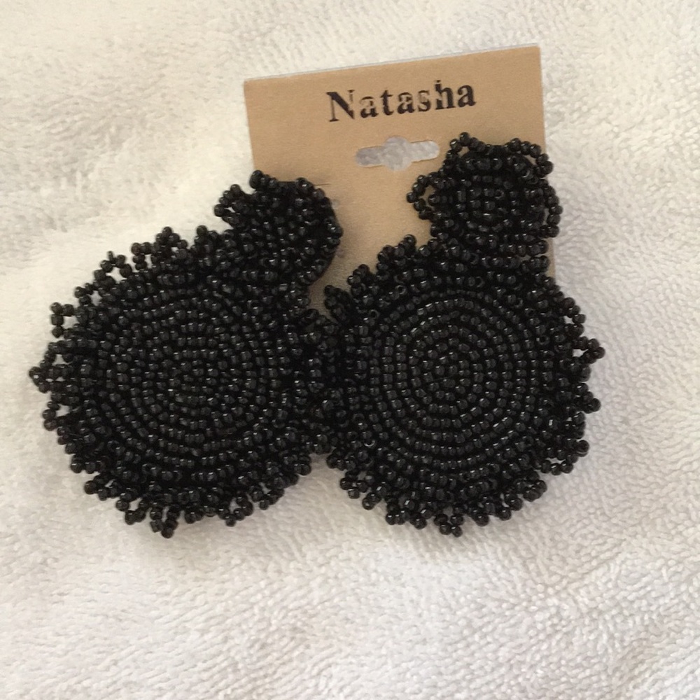New Natasha Double Cluster of Black Beads Earrings